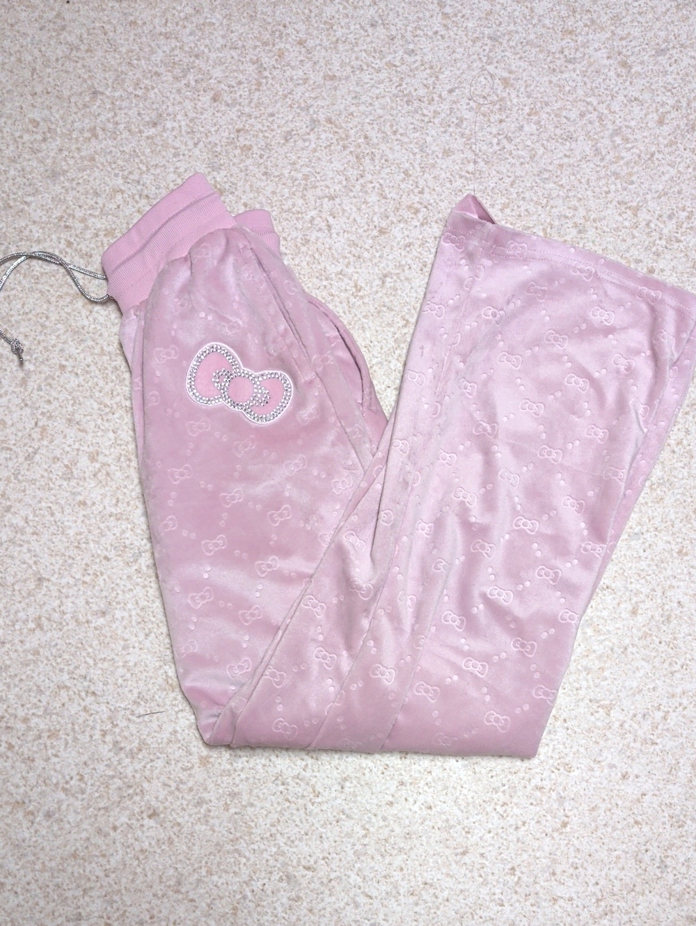 Hello Kitty Light Pink Velour Lounge Pants with Rhinestone Bow